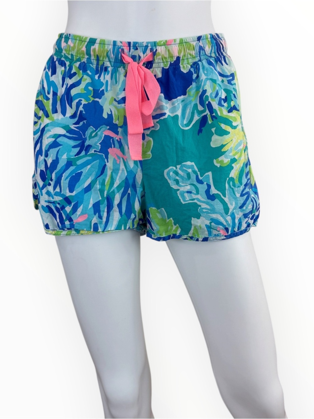 Lilly Pulitzer Blue 100% Cotton Tropical Print Shorts Size XL M1008